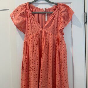 Mustard Seed Coral Eyelet Romper – Size Small